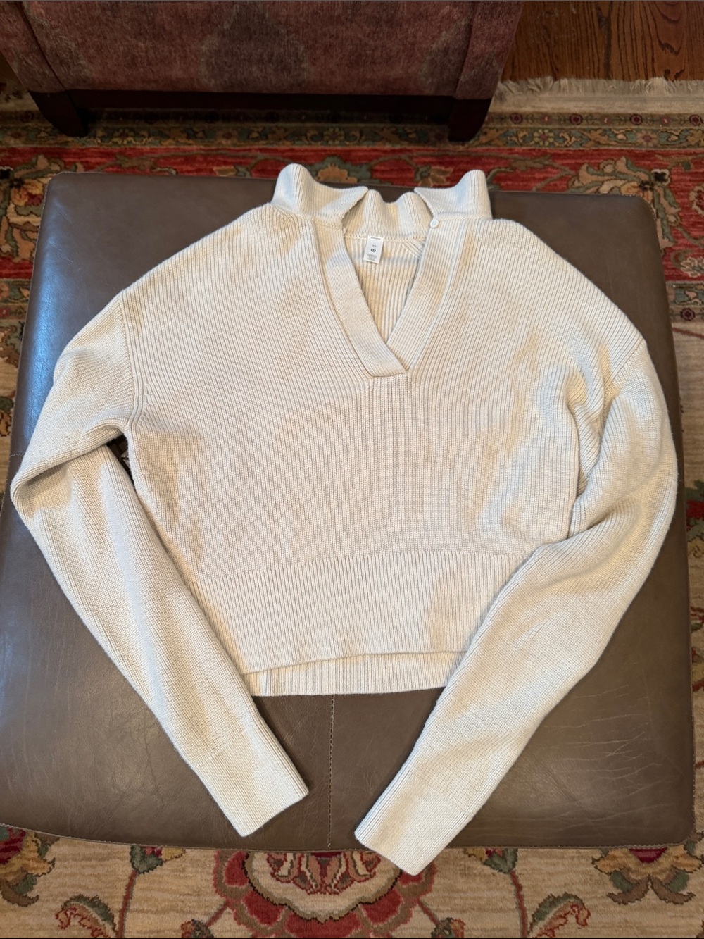 lululemon athletica Cream V-Neck Cropped Ribbed Sweater
